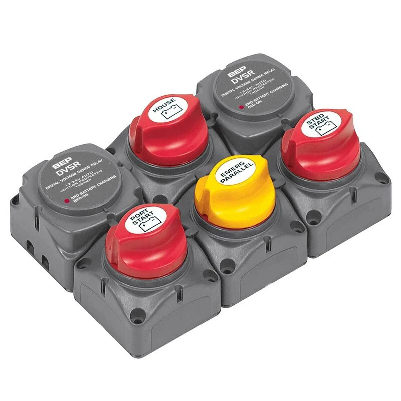 BEP MARINE Battery Distribution Cluster for Twin Outboard Engine,Three Battery Banks 1 BEP MARINE Battery Distribution Cluster for Twin Outboard Engine,Three Battery Banks