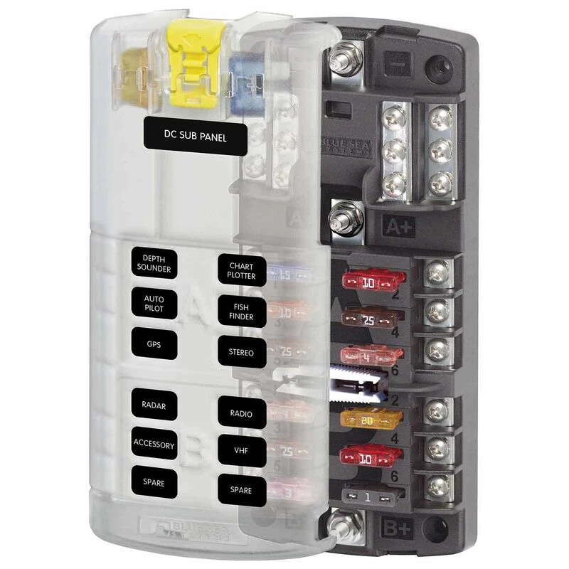 BLUE SEA SYSTEMS ST Blade Split Bus Fuse Block with Negative Bus and Cover 1 BLUE SEA SYSTEMS ST Blade Split Bus Fuse Block with Negative Bus and Cover