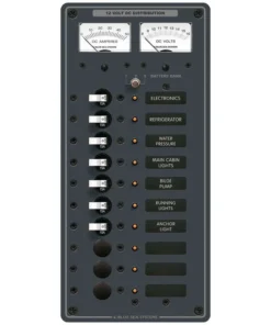 BLUE SEA SYSTEMS Traditional Metal DC Circuit Breaker Panel with Meters, 10-Position