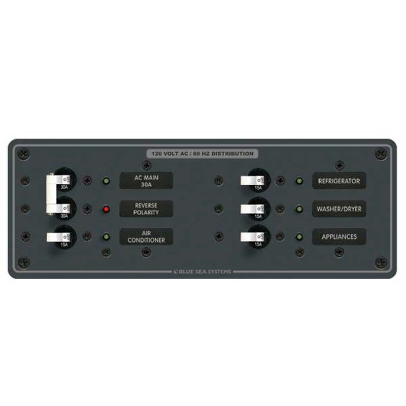BLUE SEA SYSTEMS A-Series 120V AC Main, Main + 4 Positions 1 BLUE SEA SYSTEMS A-Series 120V AC Main, Main + 4 Positions