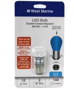 WEST MARINE Double Contact Bayonet BA15D-1142 LED Bulb, Blue