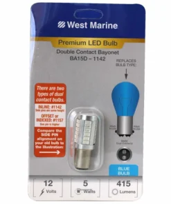 WEST MARINE Double Contact Index Bayonet BA15D-1142 LED Premium Bulb, Blue
