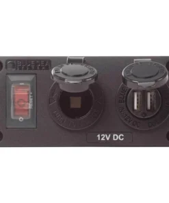 BLUE SEA SYSTEMS Water-Resistant Accessory Panel,15A Circuit Breaker, 12V Socket, 2.1A Dual USB Charger