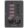 BLUE SEA SYSTEMS Water-Resistant Circuit Breaker Switch Panel, 4 pos. + 12 Volt Socket & Dual USB Charger