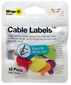 WRAP-IT STORAGE Oval Cable Labels, Multi-Color, 12-Pack
