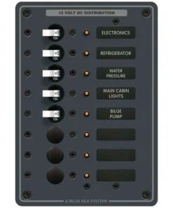 BLUE SEA SYSTEMS Traditional Metal DC Circuit Breaker Panel, 8-Position