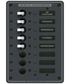 BLUE SEA SYSTEMS 8-Position AC Circuit Breaker Panel, 5 Circuit Breakers