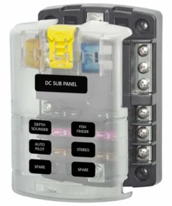 BLUE SEA SYSTEMS ST Blade Fuse Block, 6 Circuits with Negative Bus and Cover