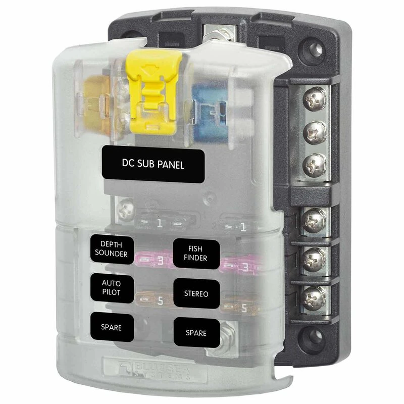 BLUE SEA SYSTEMS ST Blade Fuse Block, 6 Circuits with Negative Bus and Cover 1 BLUE SEA SYSTEMS ST Blade Fuse Block, 6 Circuits with Negative Bus and Cover
