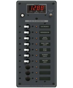 BLUE SEA SYSTEMS Traditional Metal DC Circuit Breaker Panel with Digital Meter, 10-Position
