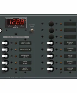 BLUE SEA SYSTEMS Traditional Metal DC Circuit Breaker Panel with Digital Multimeter, 13-Position