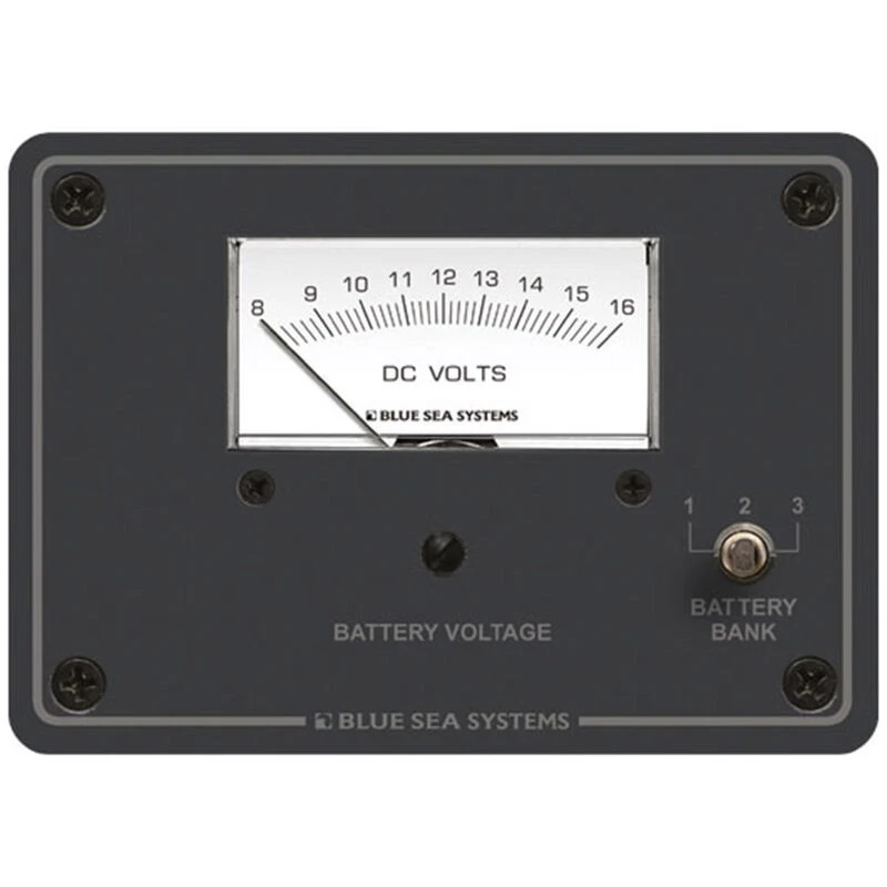 BLUE SEA SYSTEMS DC Analog Voltmeter Panel, 8-16V DC 1 BLUE SEA SYSTEMS DC Analog Voltmeter Panel, 8-16V DC